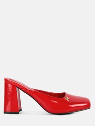 Neoplast Red Patent PU Block Heeled Mules Sandals
