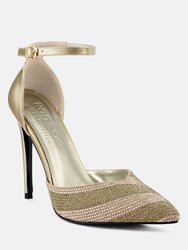 Nobles Gold Rhinestone Patterned Stiletto Sandals - Gold