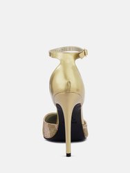 Nobles Gold Rhinestone Patterned Stiletto Sandals