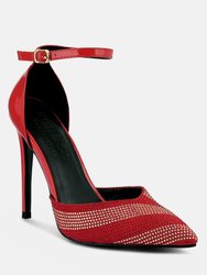 Nobles Red Rhinestone Patterned Stiletto Sandals - Red