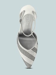 Nobles White High Heeled Patent Diamante Sandals