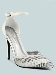 Nobles White High Heeled Patent Diamante Sandals - White