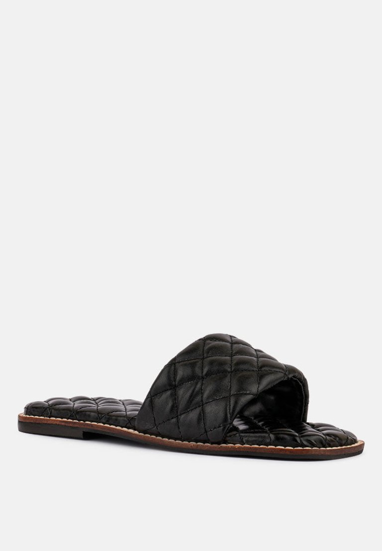 Odalta Black Handcrafted Quilted Summer Flats - Black