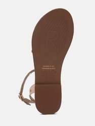 Oprah Studs Embellished Flat Sandals In Beige