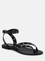 Oprah Studs Embellished Flat Sandals In Black - Black