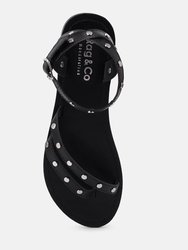Oprah Studs Embellished Flat Sandals In Black