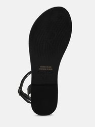 Oprah Studs Embellished Flat Sandals In Black