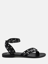 Oprah Studs Embellished Flat Sandals In Black