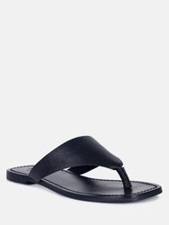 Orofer Black Soft Leather Luxury Thong Flats - Black