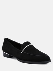 Paulina Black Suede Leather Loafers - Black
