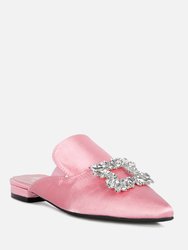 Perrine Diamante Jewel Satin Mules In Blush - Blush