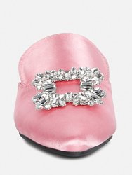 Perrine Diamante Jewel Satin Mules In Blush