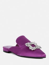 Perrine Diamante Jewel Satin Mules In Purple - Purple