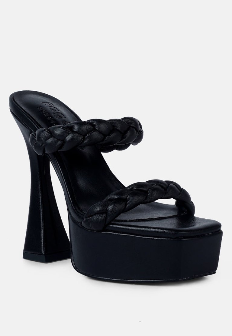 Pin-Up Black Braided High Heel Sandals - Black