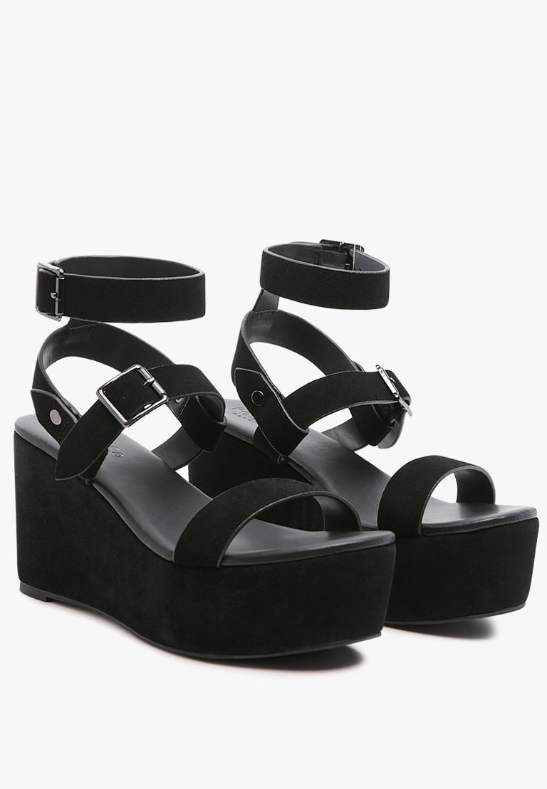 Portia Leather Wedge Sandal - Black