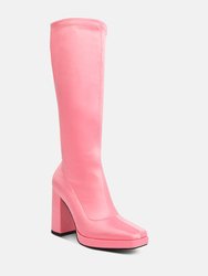 Presto Pink Stretchable Satin Long Boot - Pink