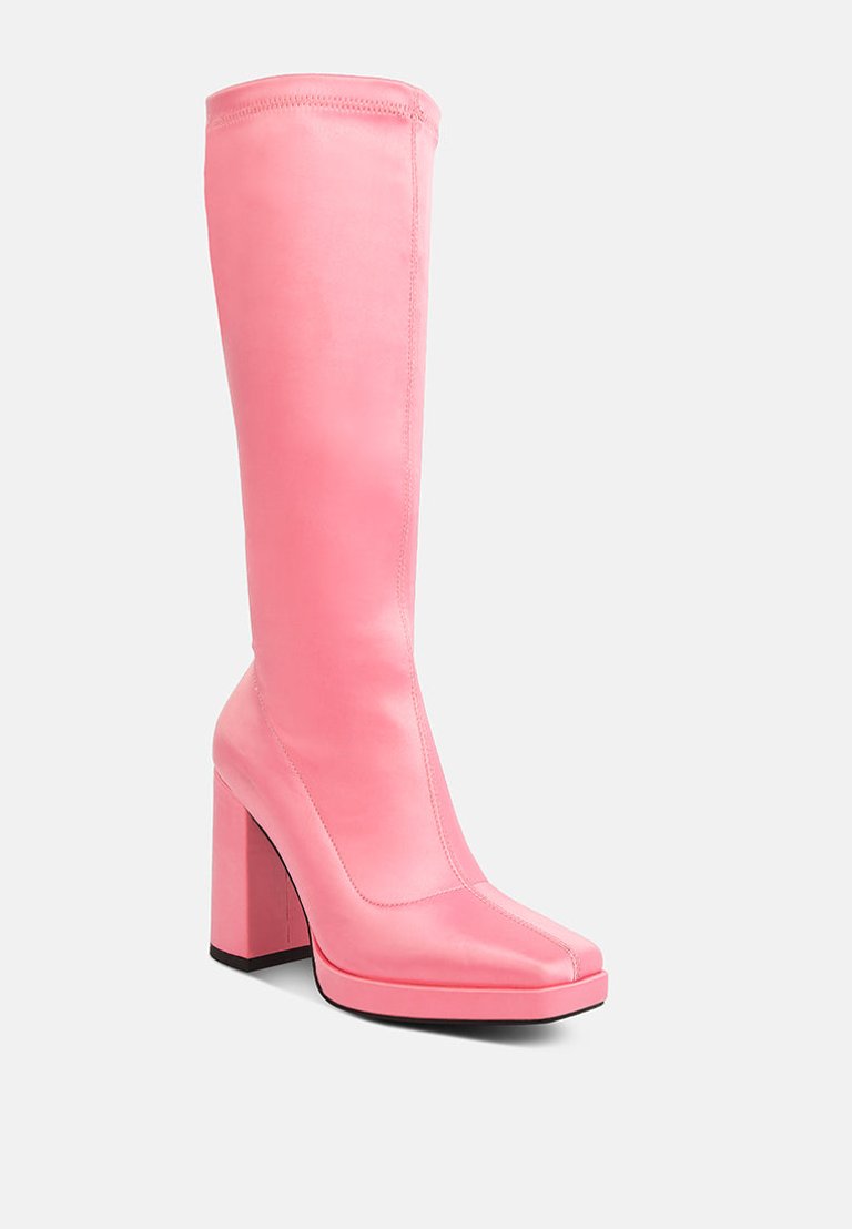 Presto Pink Stretchable Satin Long Boot - Pink