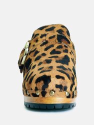 Prunus Leopard Buckled Suede Round Toe Mule Clogs