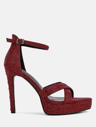 Regalia Red Rhinestone Embellished Stiletto Sandals