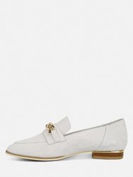 Ricka Chain Embellished Loafers In Beige
