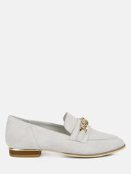 Ricka Chain Embellished Loafers In Beige