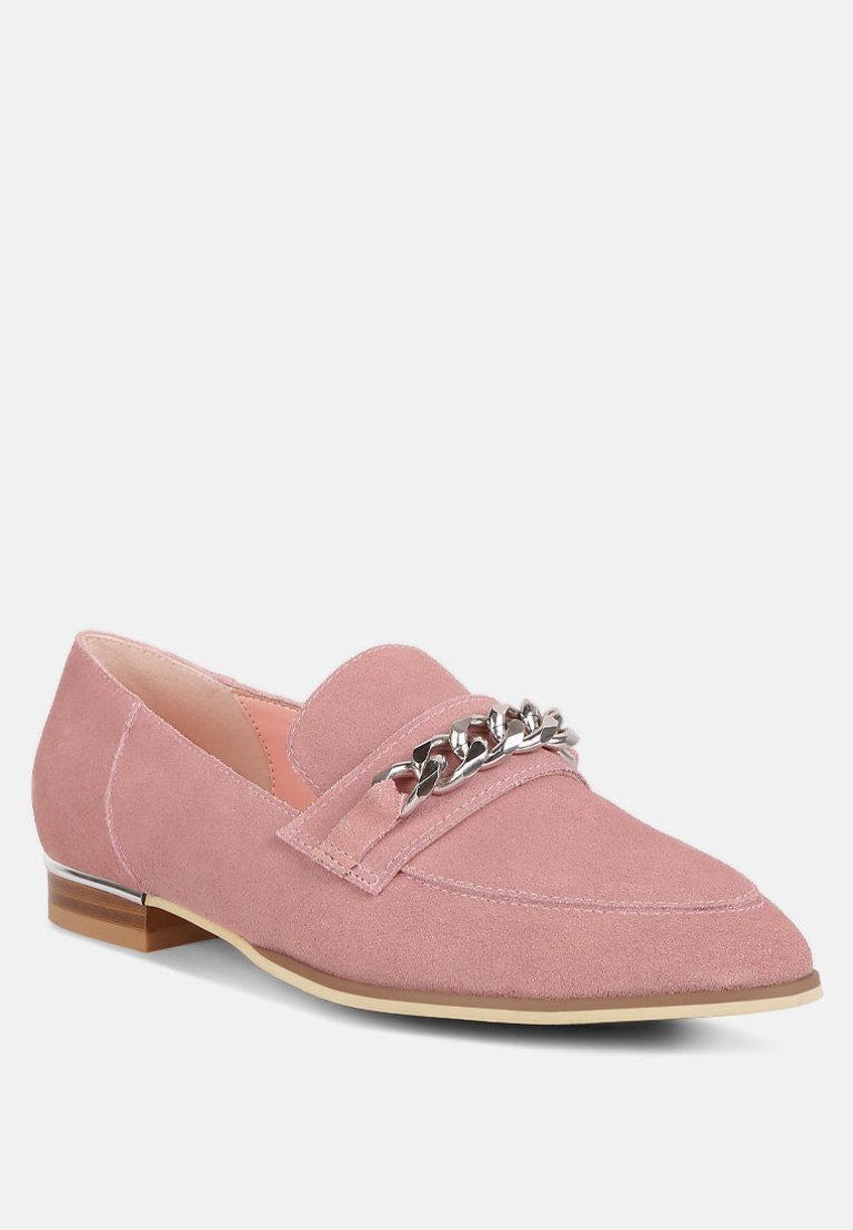 Ricka Chain Embellished Loafers In Pink - Pink