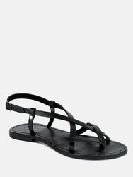 Rita Black Strappy Flat Leather Sandals - Black