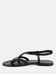 Rita Black Strappy Flat Leather Sandals