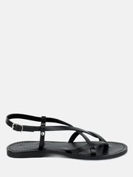 Rita Black Strappy Flat Leather Sandals