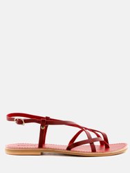 Rita Red Strappy Flat Leather Sandals