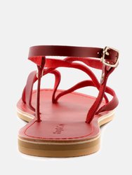 Rita Red Strappy Flat Leather Sandals