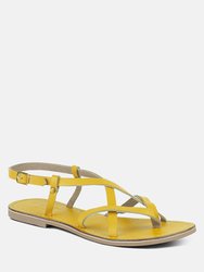 Rita Yellow Strappy Flat Leather Sandals - Yellow