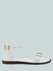 Rosemary Buckle Straps White Flat Sandals