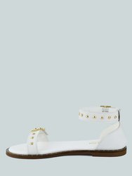 Rosemary Buckle Straps White Flat Sandals