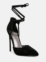 Rule Breaker Black Lace Up Stiletto Sandals - Black