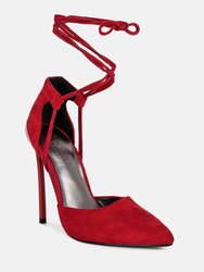 Rule Breaker Red Lace Up Stiletto Sandals - Red