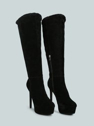 Saldana Convertible Suede Leather Black High Boots - Black