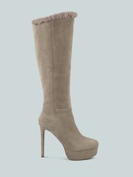 Saldana Convertible Suede Leather Taupe High Boots - Taupe