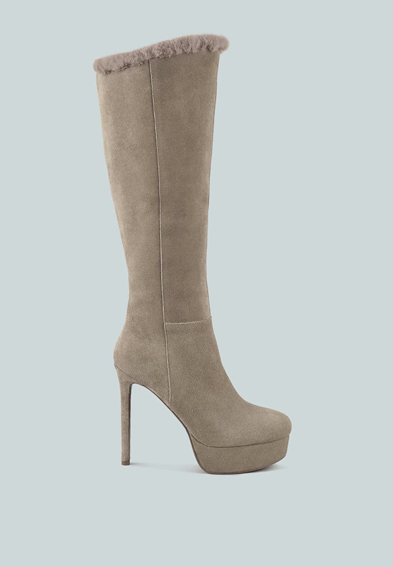 Saldana Convertible Suede Leather Taupe High Boots - Taupe