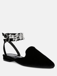 Salome Black Velvet Luxe Jewelled Flat Mules - Black