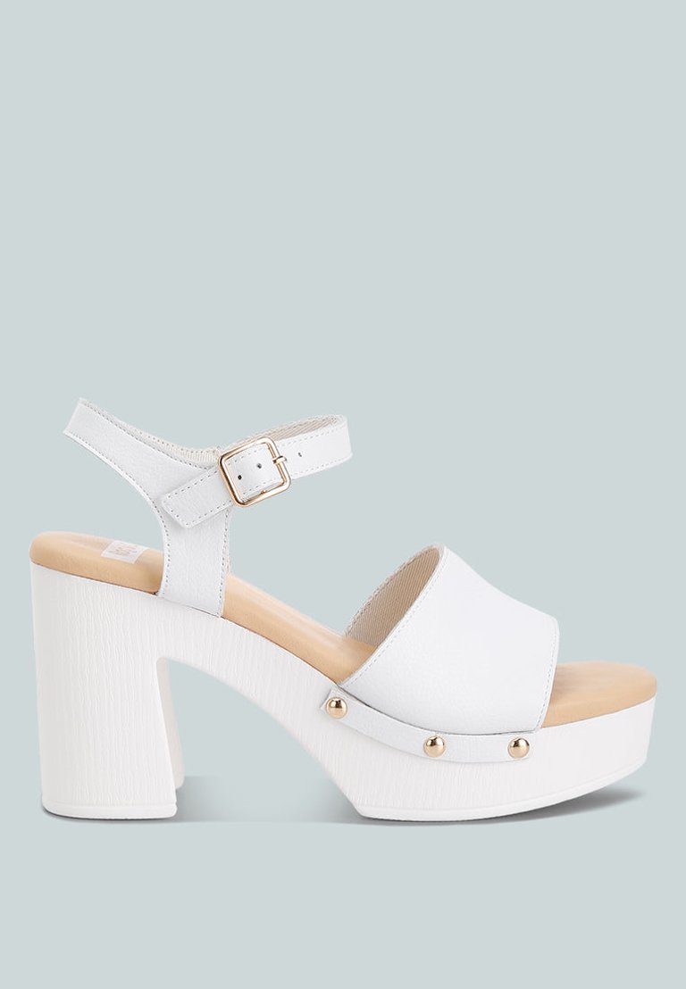 Sawor Recycled Leather High Block Sandals In White - White