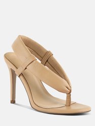 Singles Beige High Heeled Thong Sandals - Tan