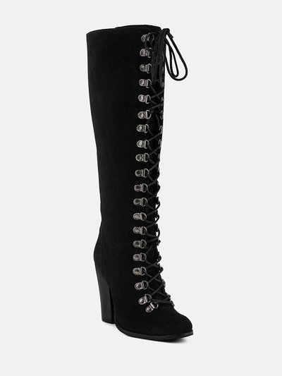 Rag & Co Sleet-Slay Antique Eyelets Lace Up Knee Boots In Black product