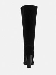 Sleet-Slay Antique Eyelets Lace Up Knee Boots In Black