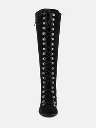 Sleet-Slay Antique Eyelets Lace Up Knee Boots In Black