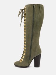 Sleet-Slay Antique Eyelets Lace Up Knee Boots In Olive