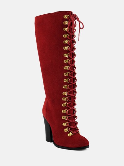 Rag & Co Sleet-Slay Antique Eyelets Lace Up Knee Boots In Red product