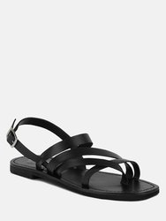 Sloana Black Strappy Flat Sandals - Black