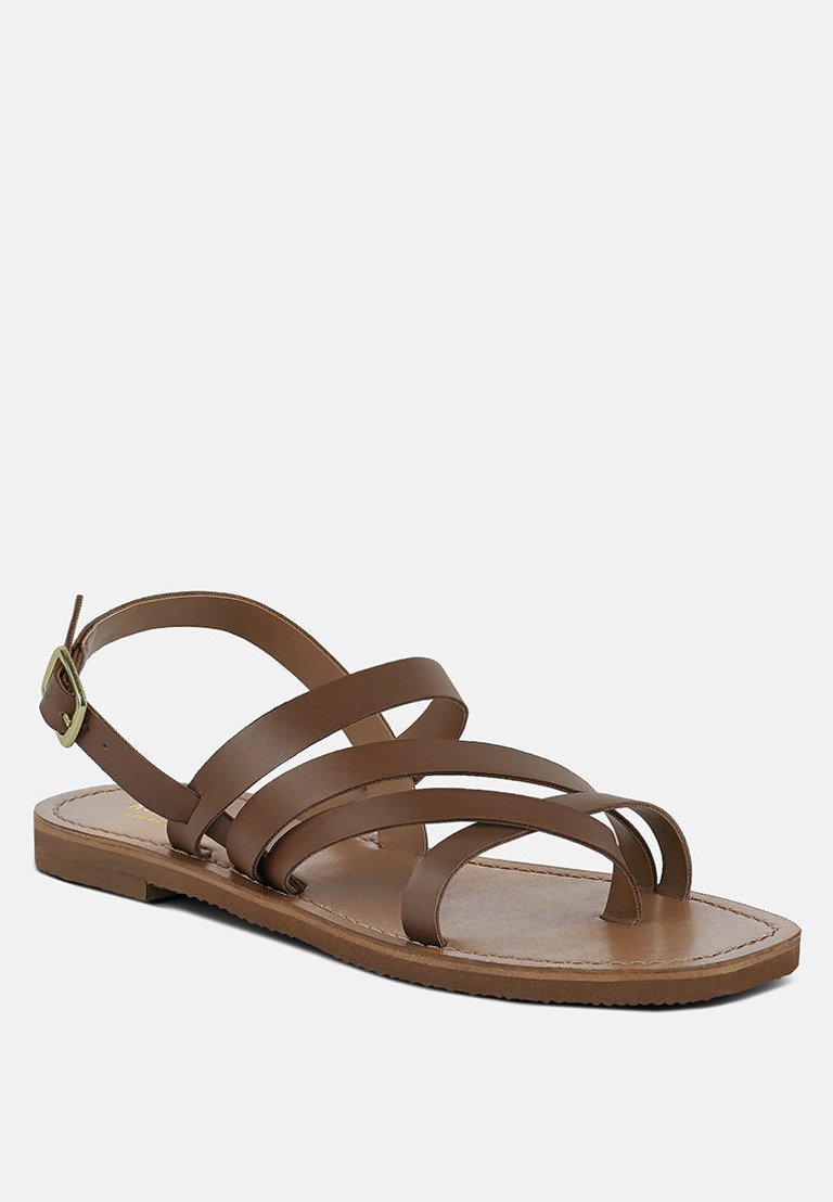 Sloana Tan Strappy Flat Sandals - Tan