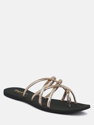 Sweetin Rose Gold Strappy Flat Slip On Sandals - Rose Gold